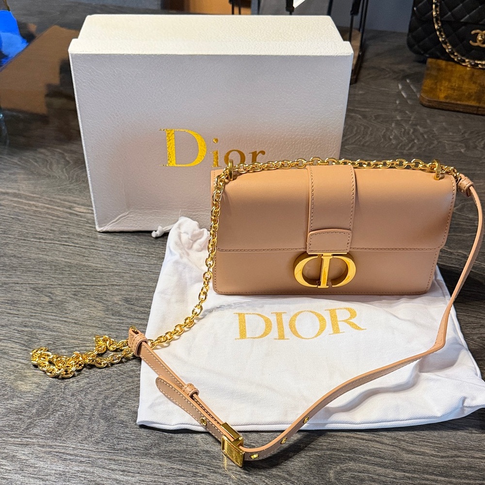 Beige Genuine Leather Chain Crossbody Bag